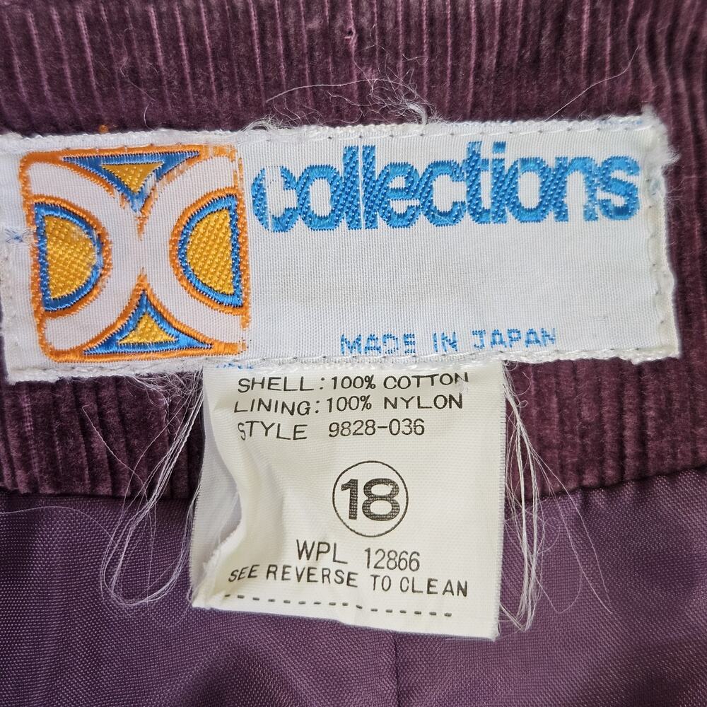 VTG 70s 80s Womens 12 Blazer Corduroy Jacket Japan Leather Button Plum Purple - Picture 13 of 16
